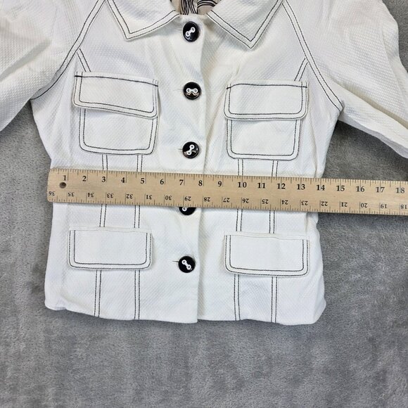 Bebe Jacket Womens 4 White Black Contrast Stitch 3/4 Sleeve Lined Pockets Blazer - Picture 6 of 16
